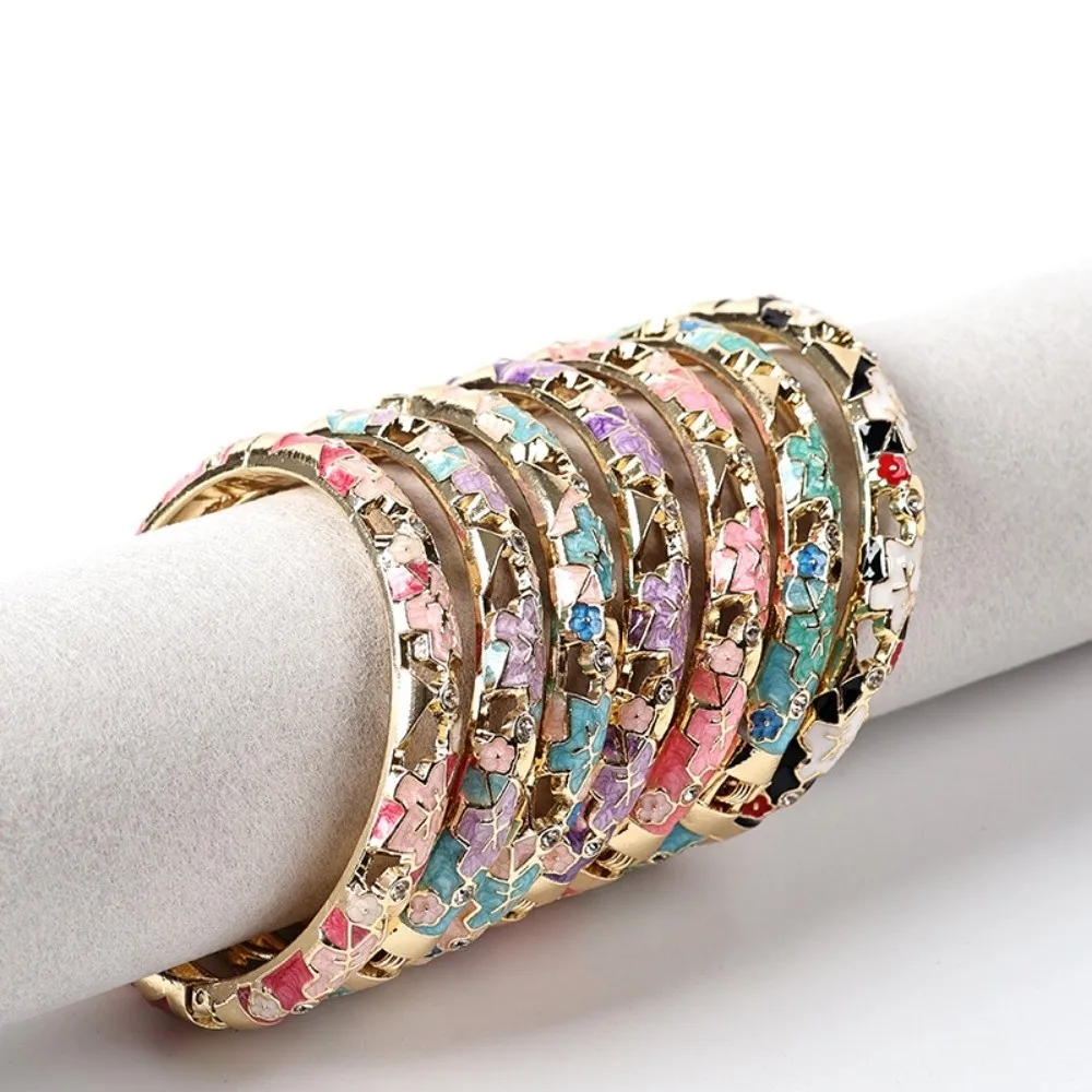 Elegant Colorful Vintage Cloisonne Bangle Crystal Traditional Flower Bangle Chinese Ethnic Women's Hand Bracelet Girls