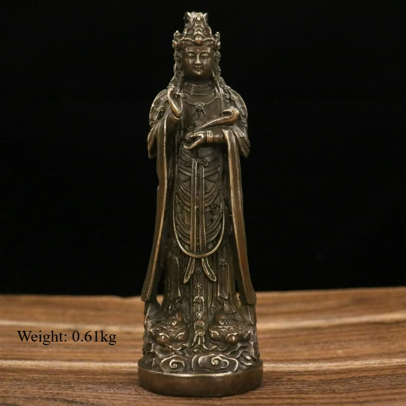About 20cm Tall Retro Antique Brass Mazu Sea Goddess Statue - Desktop Worship Ornament Pingan Guardian Deity Decor Home Altar