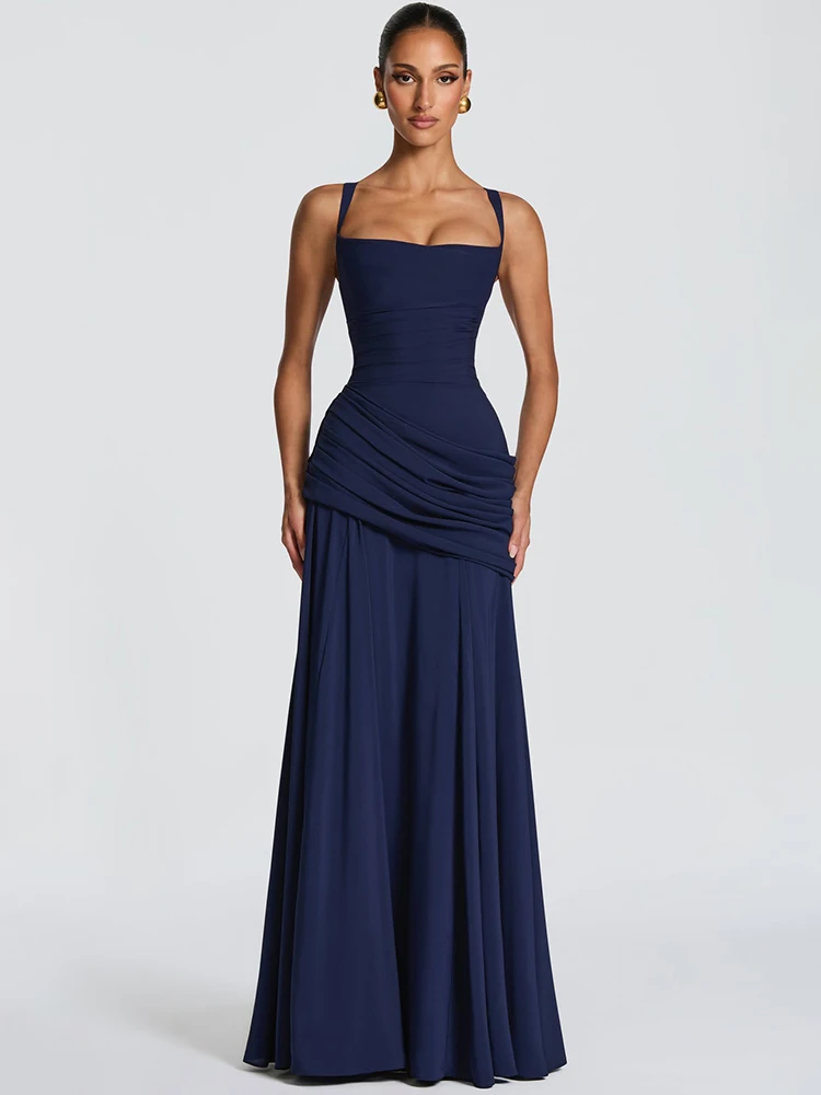 Mozision Off-shoulder Backless Sexy Maxi Jurk Vrouwen Elegante Strapless Mouwloze Bodycon Ruches Club Party Lange Jurken Vrouwelijke