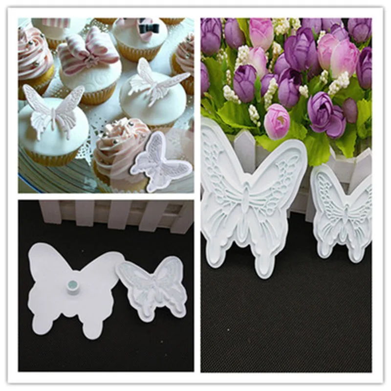 2pcs/lot Butterfly Bow Tie Shaped Plastic Cake Decoration Tools,Flower Cake Cookie Cutters Set, Fondant Sugar Molds E733