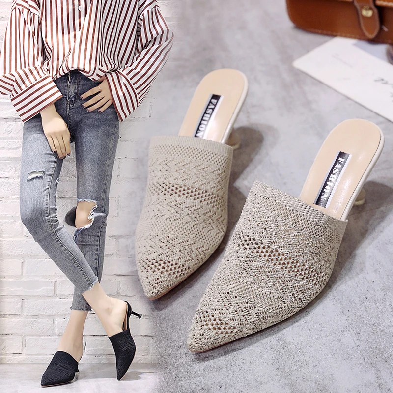 2022 Net Red Lazy Baotou Half Slippers Women Summer Fashion Outer Wear Thin Heel Sexy Pointed High Heel Women\'s Shoes