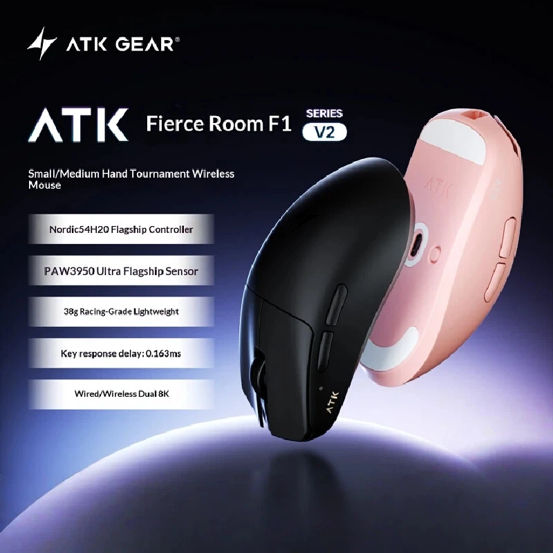 

ATK F1 V2 Wireless Gaming Mouse 38g 0.163ms Latency 8K Polling Rate PAW 3950Ultra Nordic 54H20 Ergonomic Small Medium Hands