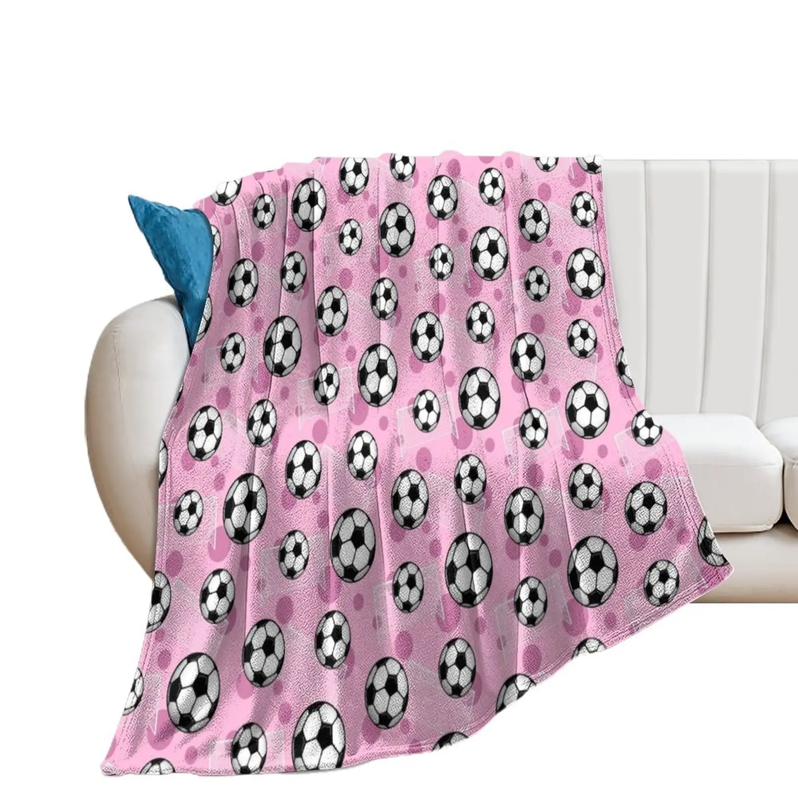 Soccer Ball and Goal Pink Pattern - Pink Soccer Throw Blanket Soft Plaid Cute Blankets