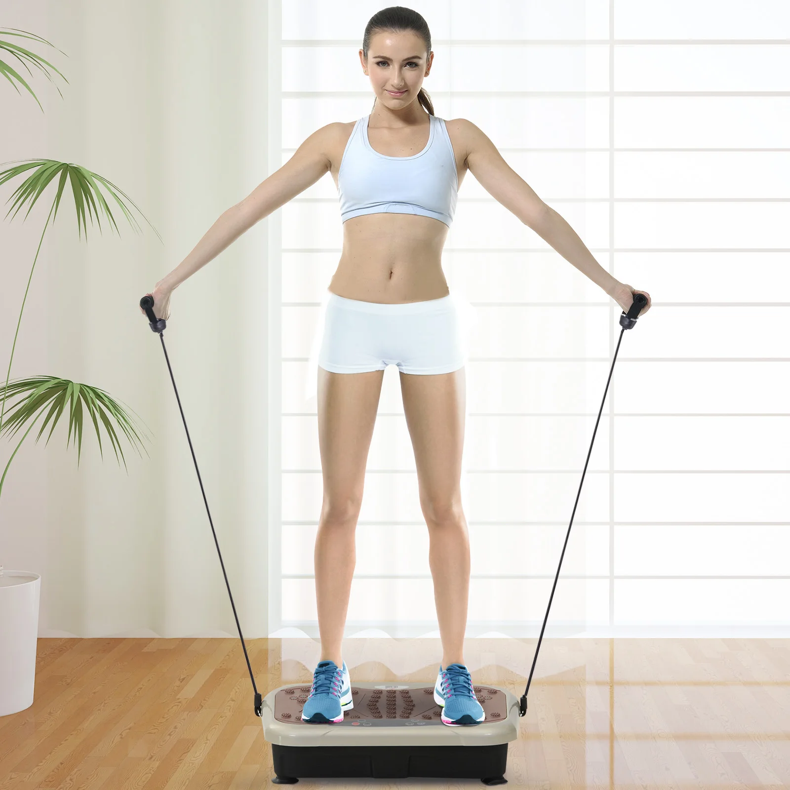 HOMCOM Vibration Plate Platform 2 Bands Elastic LED Display Control