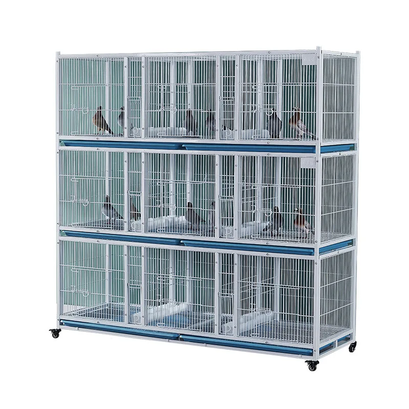 3 Layer 9 Rooms Galvanized Tube Durable Strong Racing Pigeon Breeding Cage with Plastic Tray Box