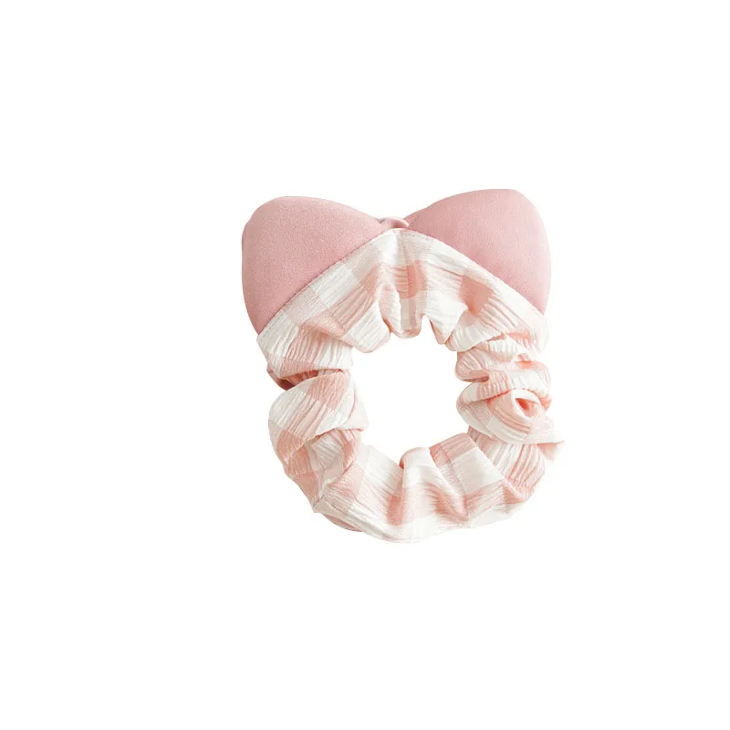 Ikat Rambut Telinga Kucing Imut Ikat Rambut Kain Warna Solid Mode Pita Rambut Ikat Rambut Kotak-kotak Aksesori Rambut Ikat Rambut Ekor Kuda