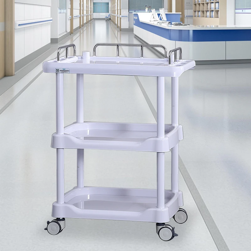 China Factory Hot Sell Multi Functional Medical Vehicle Hospital Treatment Rescue Trolley Assembled Two Layers Clinic Trolley