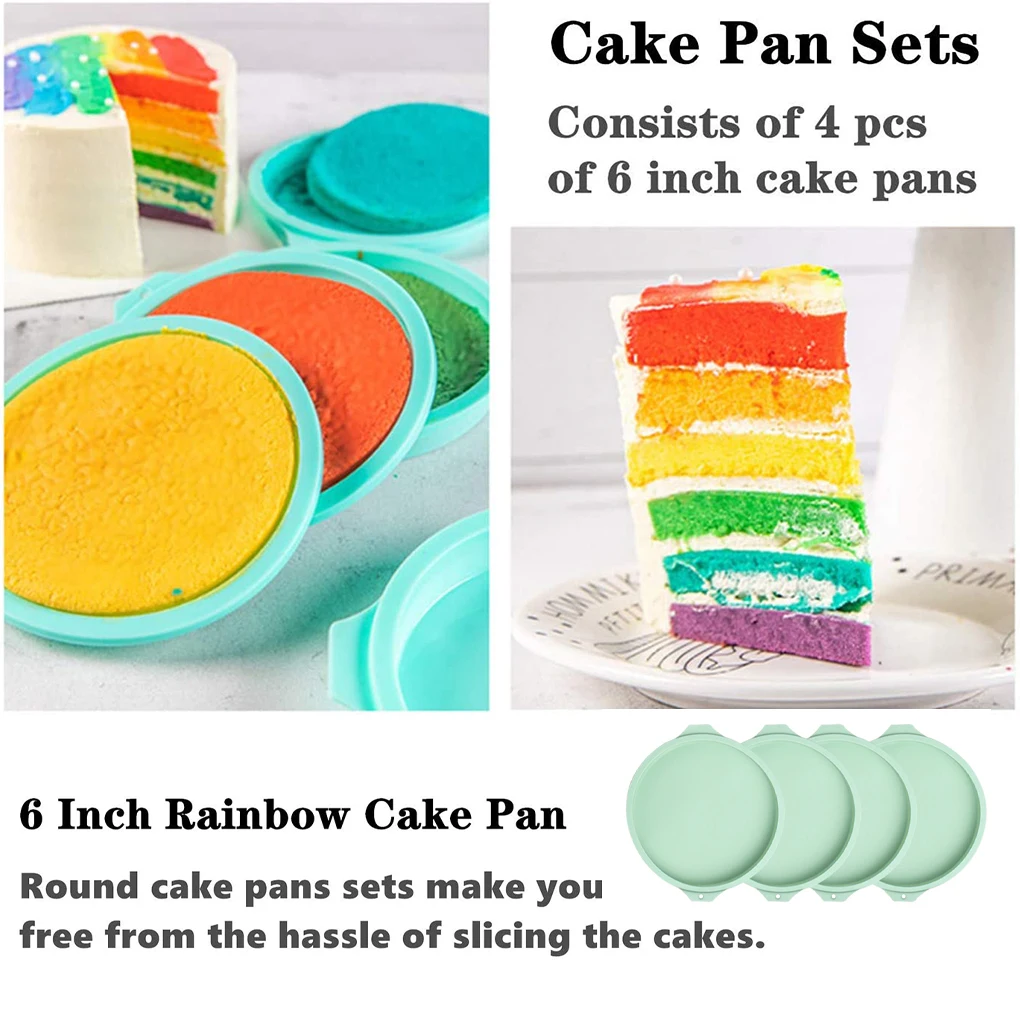 4pcs/set Cake Molds Silicone Non-stick Chocolate Moulds Round Kitchen Baking Makers, Color Random, 6 Inches