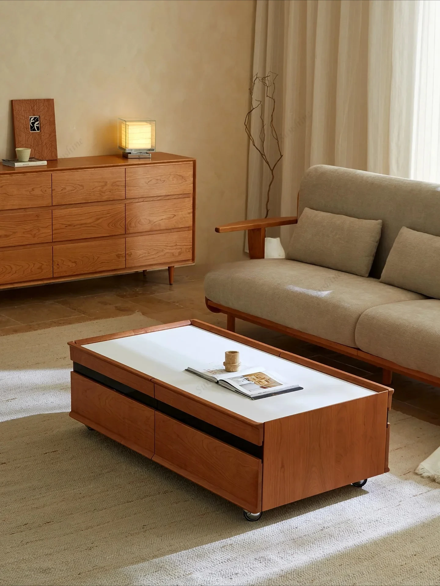 Nordic rock slab coffee table light luxury living room simple side table coffee table  FT