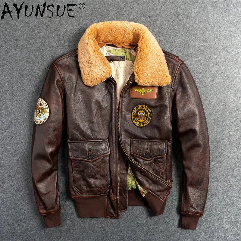 

2022 New Winter Jackets Men Genuine Leather Mens Real Cowhide Motorcycle Coats Male Flight Suit Fur Collar Warm Jacket Jaqueta