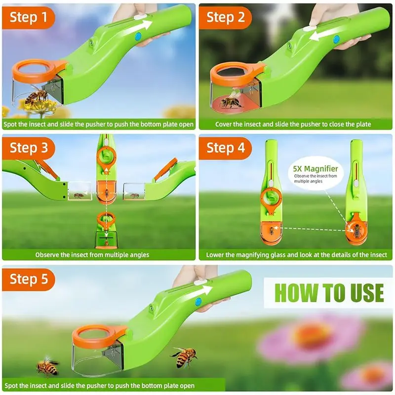 PZHI Spider Catcher Insect Trap with LED Light No-Touch Bug Vacuum for Kids Indoors Outdoors Green