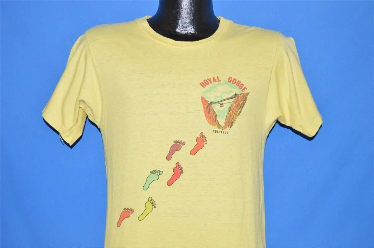 70s Colorado Royal Gorge Bridge Rainbow Footprints T Shirt Small