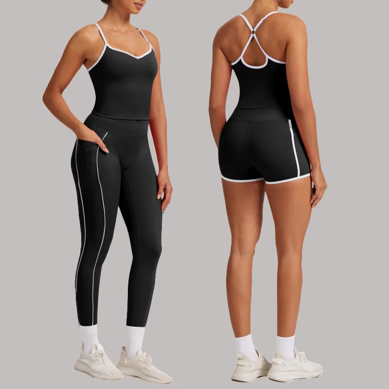 

Women's Yoga Set Thin Strap Sports Vest High Waist Shorts Color Contrast Tight Pants Gym Running Fitness Workout 2-Piece Set