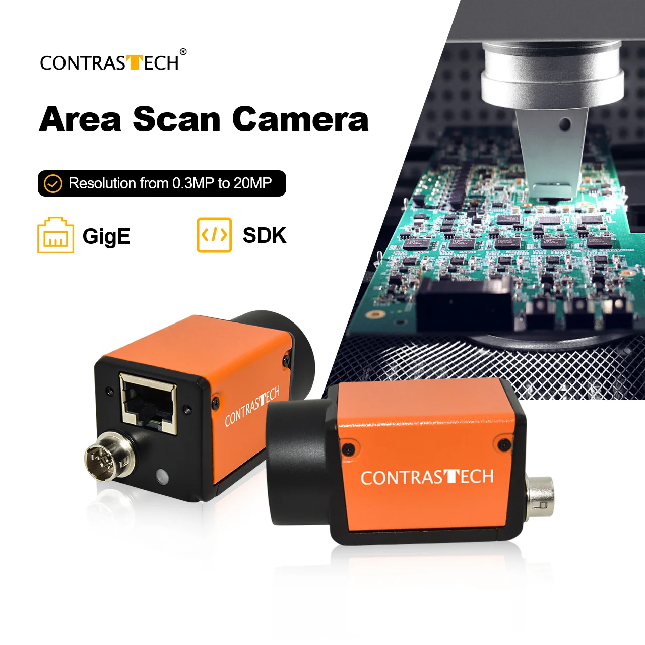 5MP 24fps CMOS IMX264 Global Shutter GigE Vision Inspection Camera For Defects Detection Contrastech