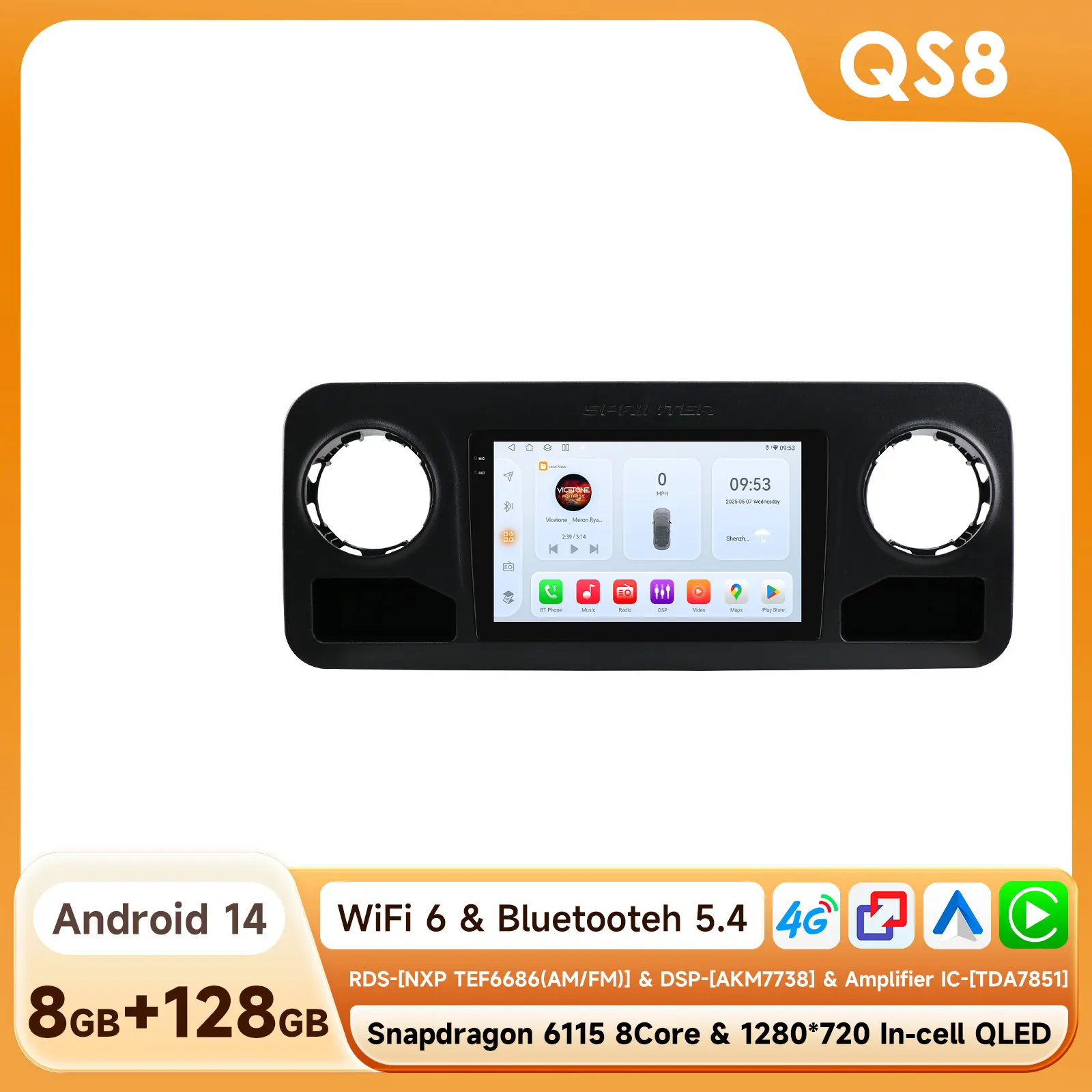 BySnapdragon 6115 Android 14 Autoradio per Benz Sprinter 2018-2022 Lettore multimediale 8Core Autoradio GPS navi Carplay 360 Camera