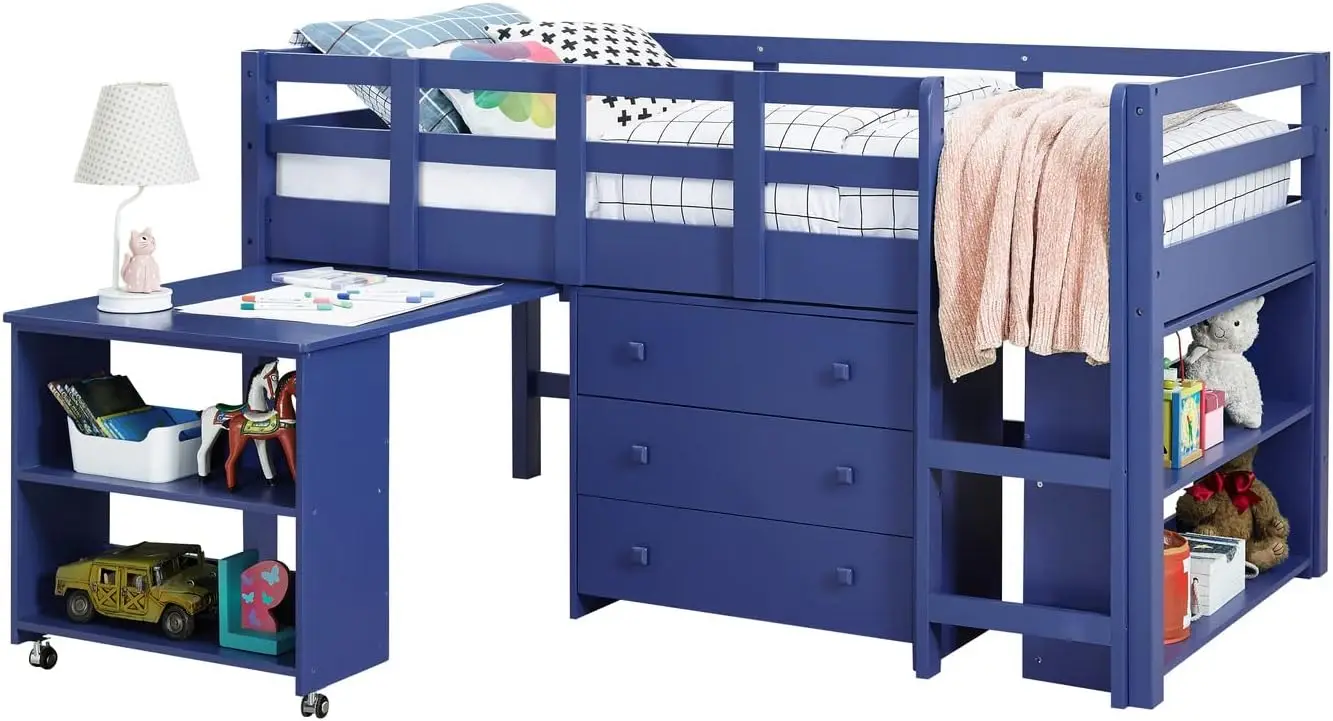 Naomi Home Low Loft Bed Twin Loft Bed With Desk And Storage Kids Beds For Boy Solid Pine Wood Toddler Loft Bed With Storage,