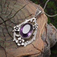 Retro Ethnic Style Drop-Shaped Purple Zircon Pendant Necklace for Women Elegant Fashion Banquet Jewelry Accessories