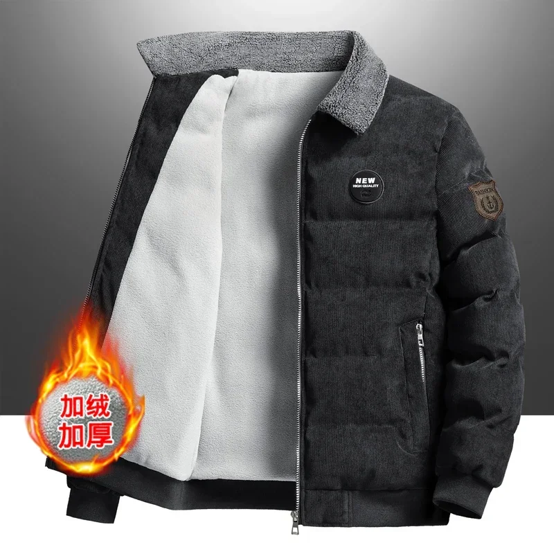 Giacca invernale in velluto a coste foderata in pile da uomo Parka cappotti allentati collo di pelliccia antivento giacche Parka calde moda Casual giacca a vento