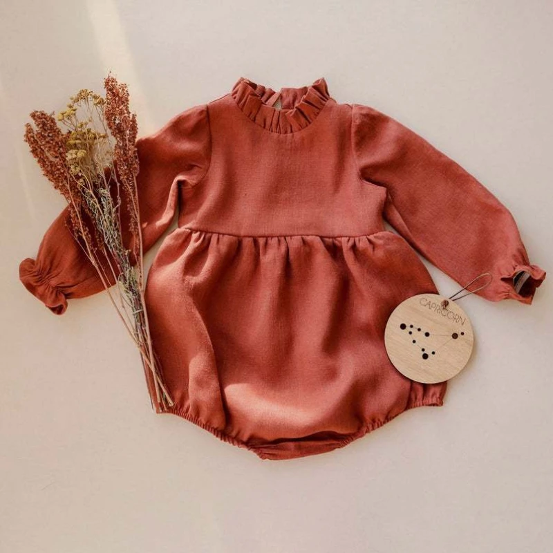 100% Cotton Newborn Infant Baby Girls Romper Long Sleeve Baby Playsuit Jumpsuits Solid Baby Girls Fall Clothes