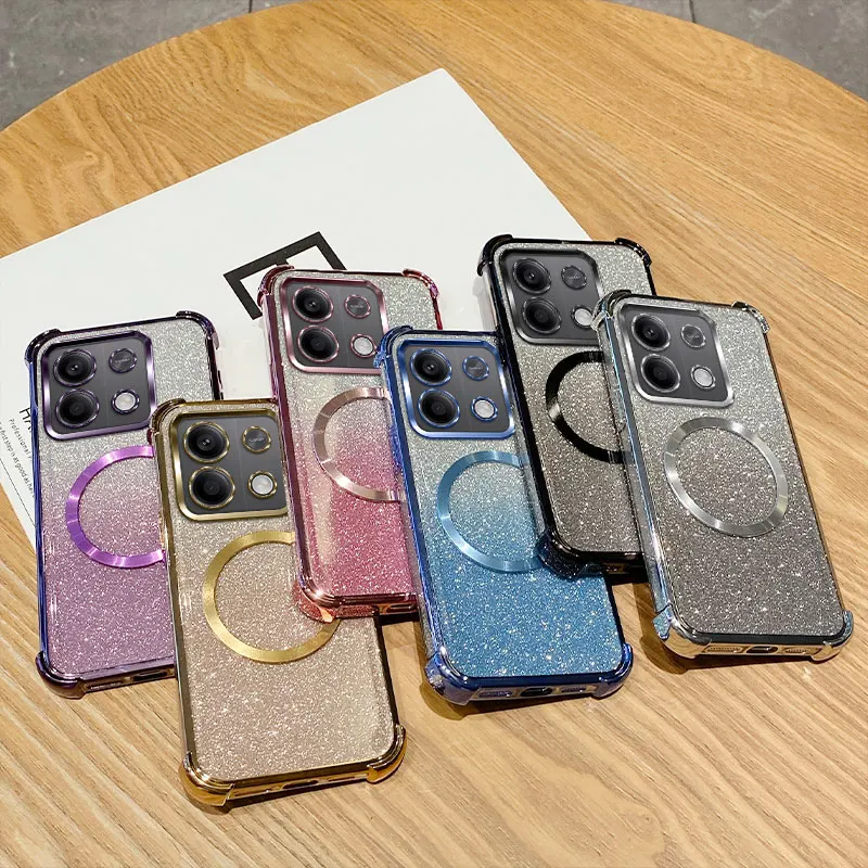 Plating Shockproof Clear Magnetic Ring Phone Case For Xiaomi Redmi Note 9 10 11 12 13 Pro 4G 5G 13R 12S 11S 10S 9S Glitter Cover