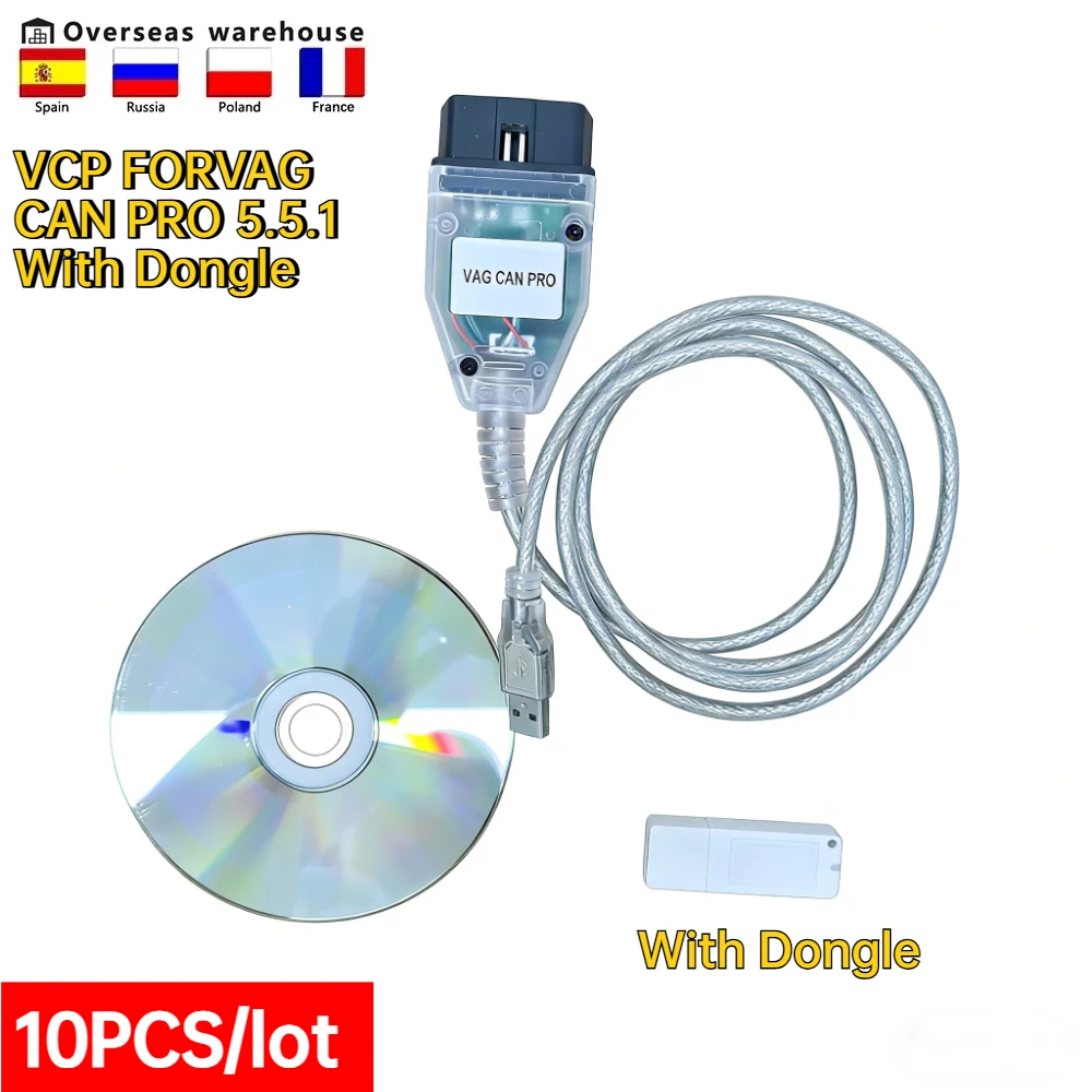 Lote de 10 unidades: Cable de diagnóstico automotriz VCP ForVAG Can 5.5.1 OBD OBD2 para VW/Audi, herramienta de escaneo VCP para CAN BUS+UDS+K-line UDS, ¡gran oferta!