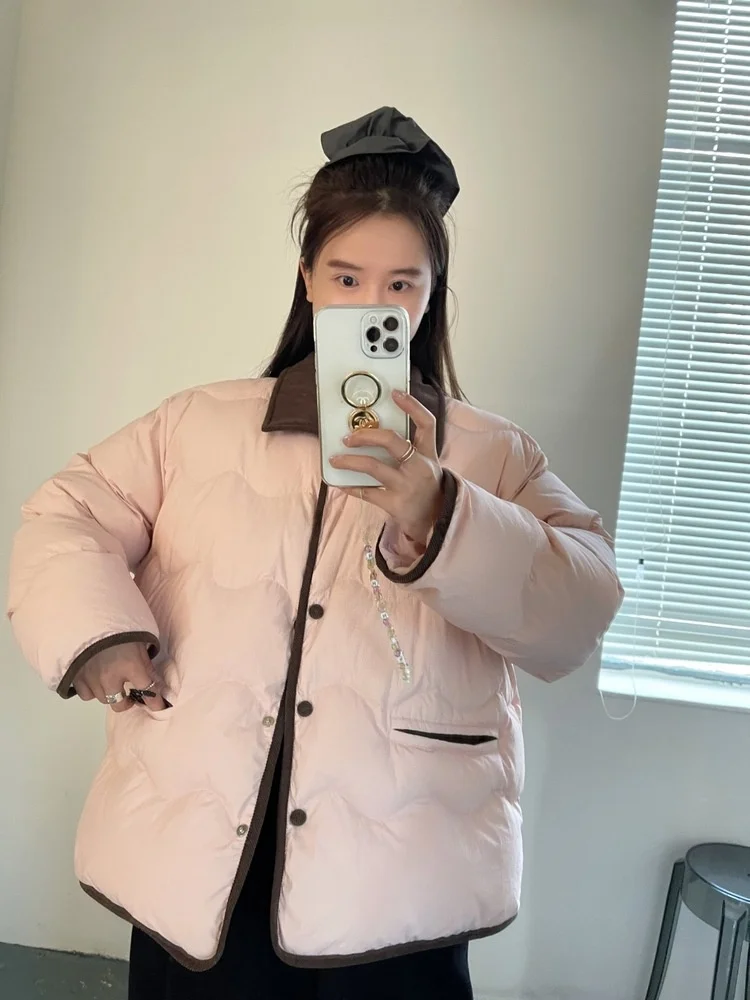 

HH Original Light down Jacket Quilted Short Coat Duck down Fill Color Block Design Winter Outerwear Women's Fashion