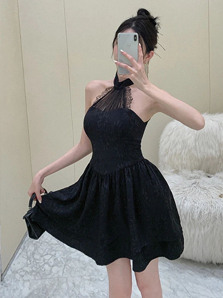 

Fashion Y2K Summer Evening Runway Short Dresses For Women Chic Lace Sexy Halter Slim Mini Party Club Gown Mujer Vestidos Fiesta