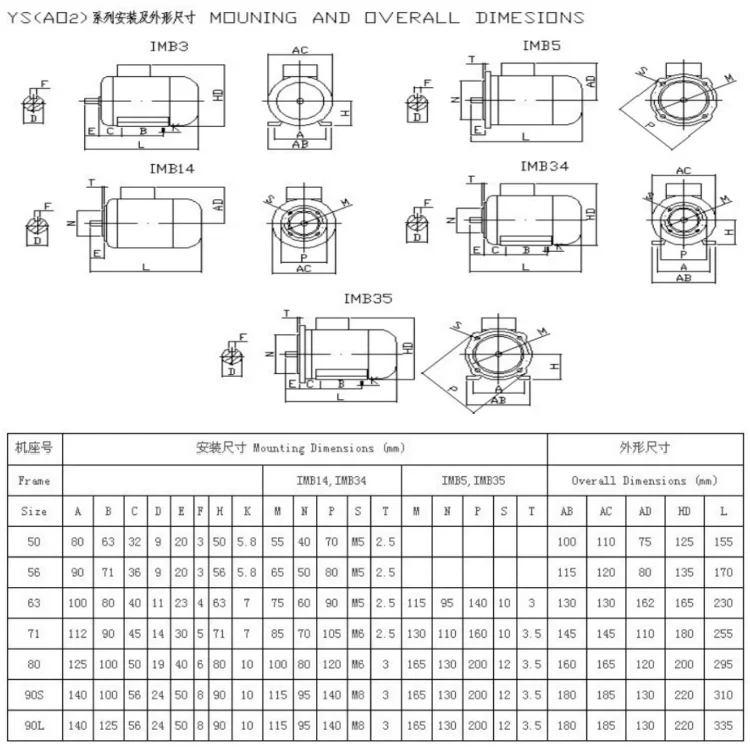 220V/380V 2800rpm 180W YS6312 Aluminum Case AC Induction Motors Induction Asynchronous Three Phase AC Motor