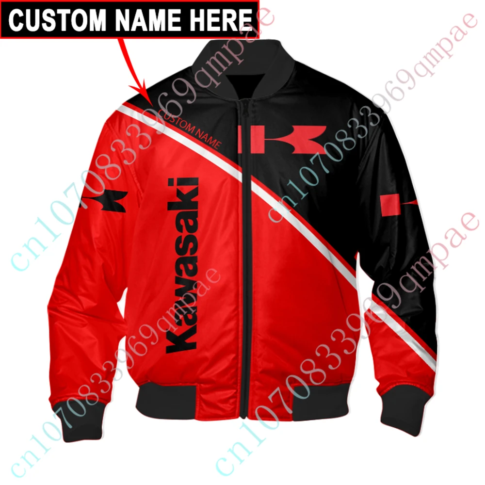 Kawa  saki Windbreaker Techwear Baseball Uniform Thick Coat Bomber Jacket Harajuku Parkas Jackets For Men's Clothing Custom Logo