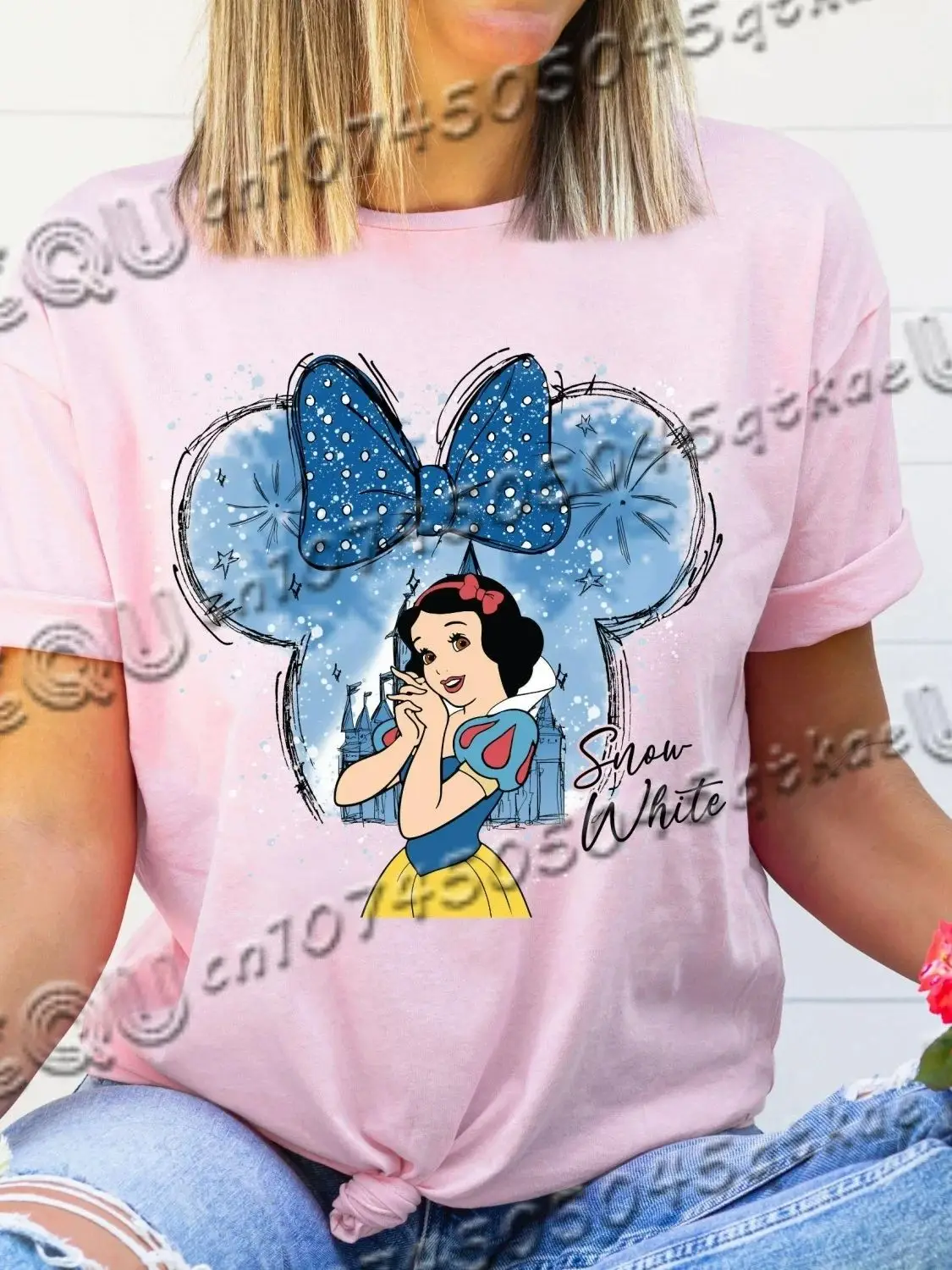 Schneewittchen-Aquarell-Minnie-Ohren-Kurzarmshirt für Damen, Freundinnen, modisches und lässiges, vielseitiges T-Shirt