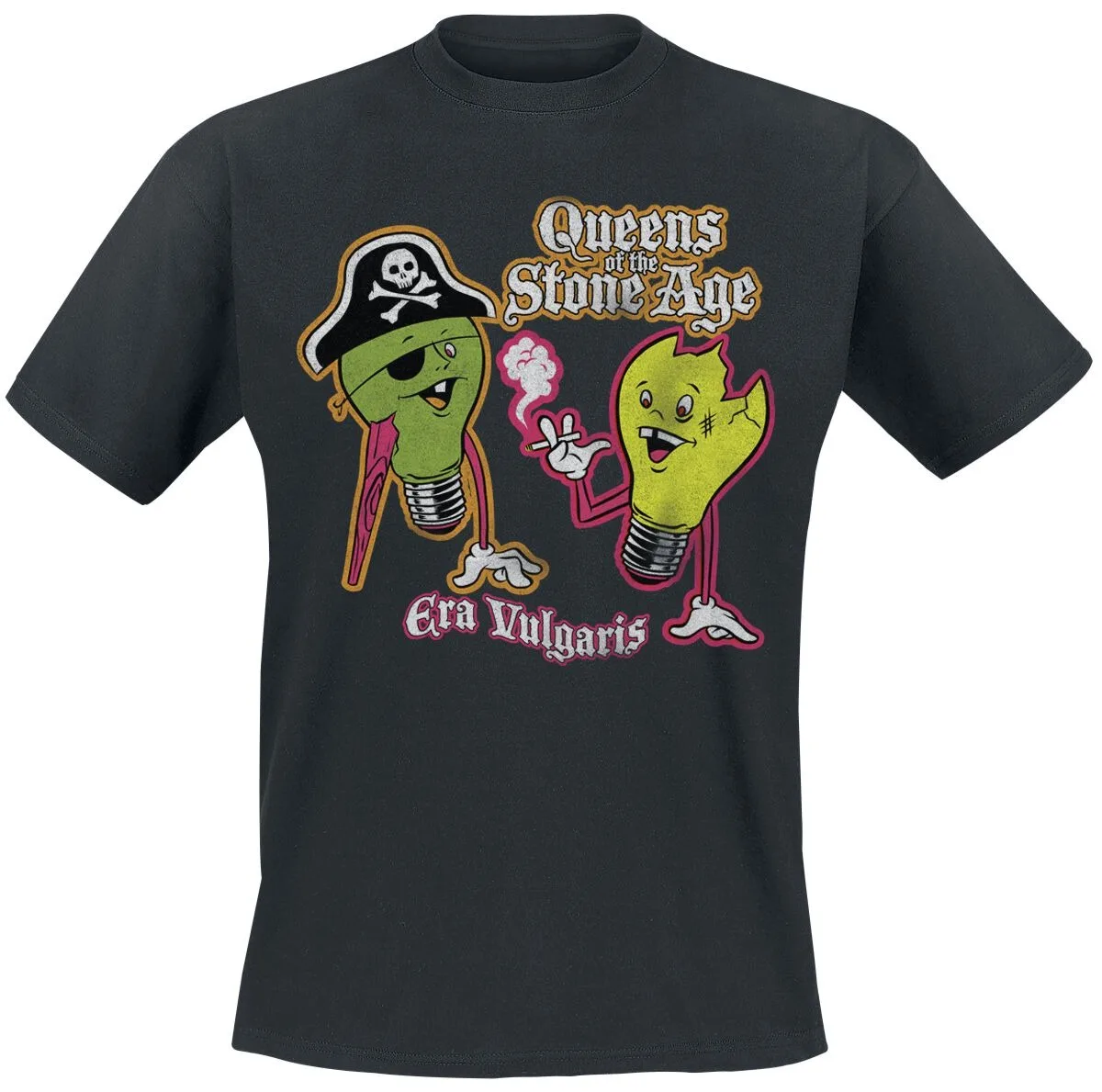 Queens of The Stone Age Era Vulgaris Tee, Alt Rock T-Shirt with Pirate & Smoking Lightbulb Print, Band Fan Merch