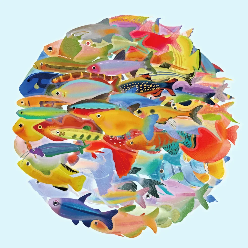 50Pcs photo painted tropical fish plastic sticker exquisite marine animal ornamental fish graffiti DIY decorative sticker