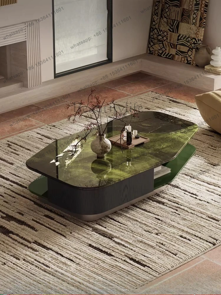 

Italian minimalist marble coffee table designer household avocado green special-shaped coffee table light luxury high sense