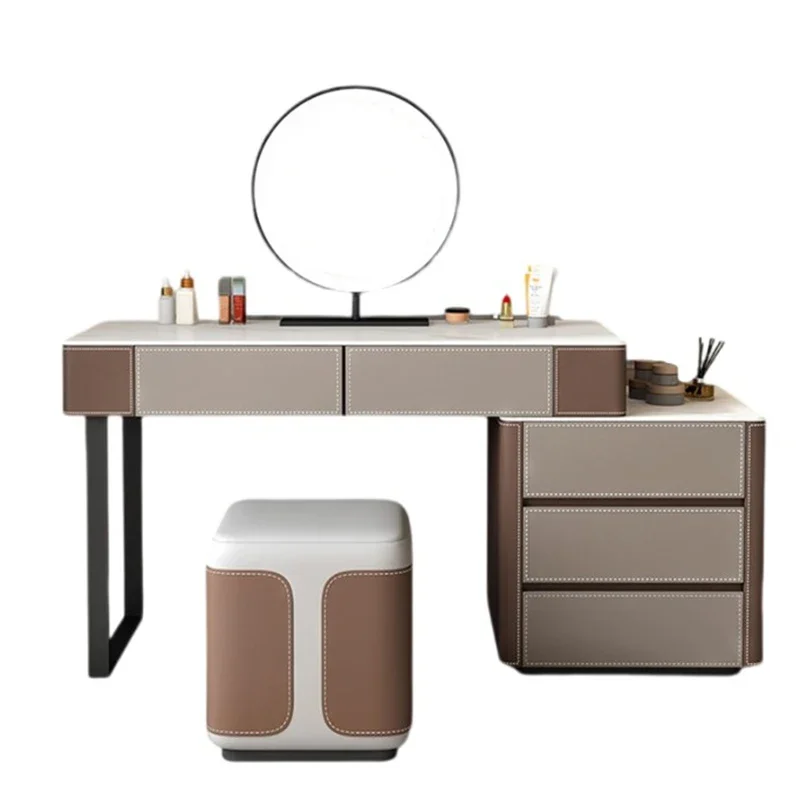 Cômoda dourada estética de couro, luxo, penteadeira, espelho, madeira, moderna, móveis para quarto