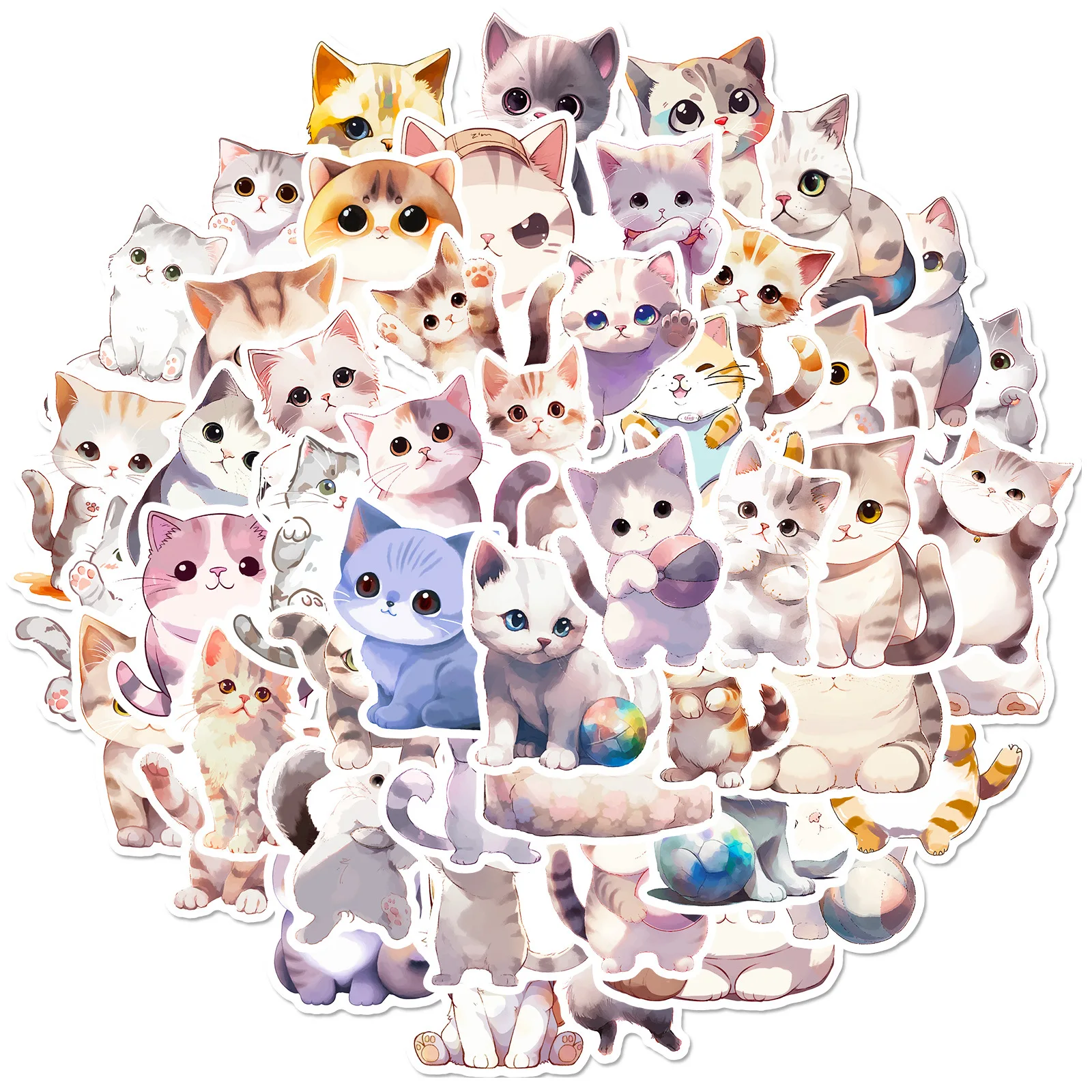 50pcs Cute Cat Stickers, Kawaii Waterproof Stickers for Water Bottles Laptop Phone Skateboard, Gift for Birthday Party