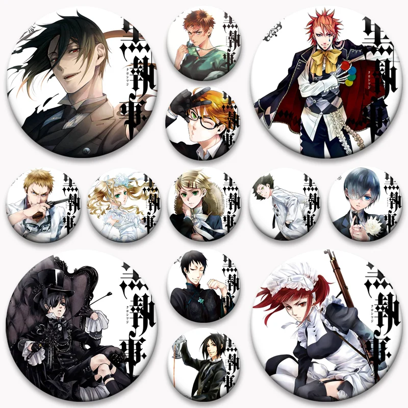 Sebastian Michaelis,Ciel Phantomhive,Finnian Anime Brooches Pins Mey Rin,Finnian,Under Taker,Ronald Knox,Butler Cartoon Badge