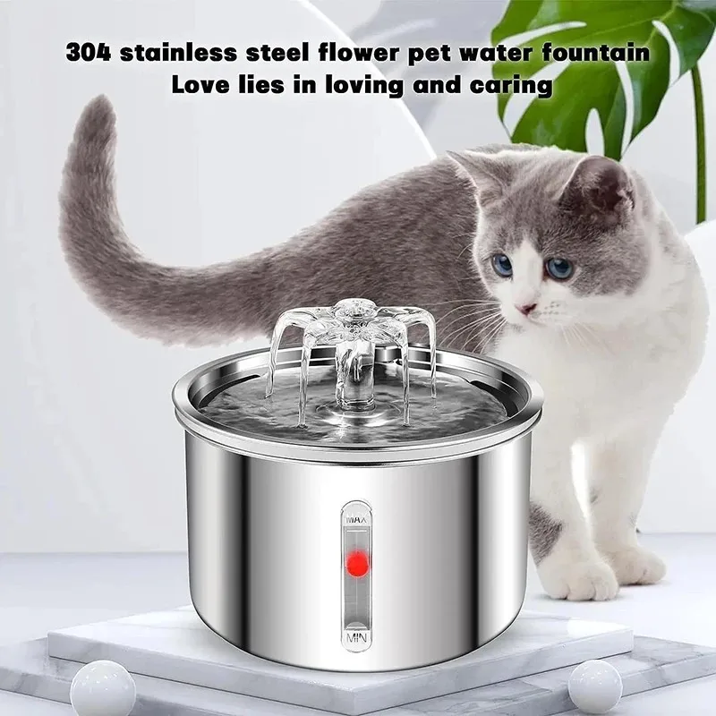 

2L Stainless Steel Automatic Pet Water Dispenser Fountain For Cats And Dogs Drinking Bowl Easy To Clean Multiple Pets Supplies