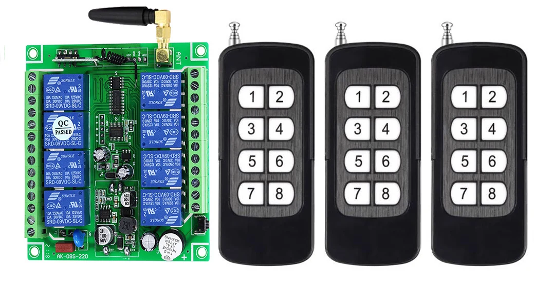 リモコン付きワイヤレスLEDライトスイッチ,RFラジオ送信機,433 MHz受信機,dc12v,24v,36v,48v,8ch,8ch