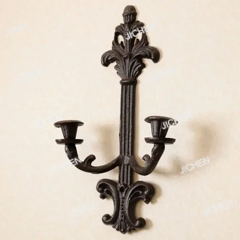 Retro Wall Candle Holders Cast Iron 2 Arm Candlestick Metal Courtyard Bougeoir Candles Home Decoration Gift Wedding Party Garden