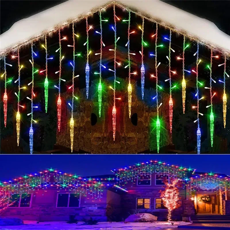 4M LED Curtain Icicle Christmas Light Fairy String Lights Garland Waterfall Outdoor Garden Decoration for Street Eaves Patio