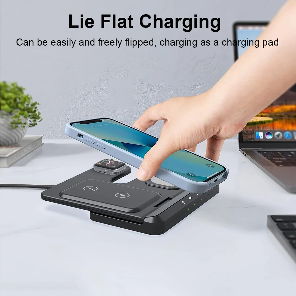 Wireless Charger 3 in 1 Wireless Charging Stand Foldable Fast Charging Station for iPhone 15 14 13 12 Apple Watch 9 8 7 6 5