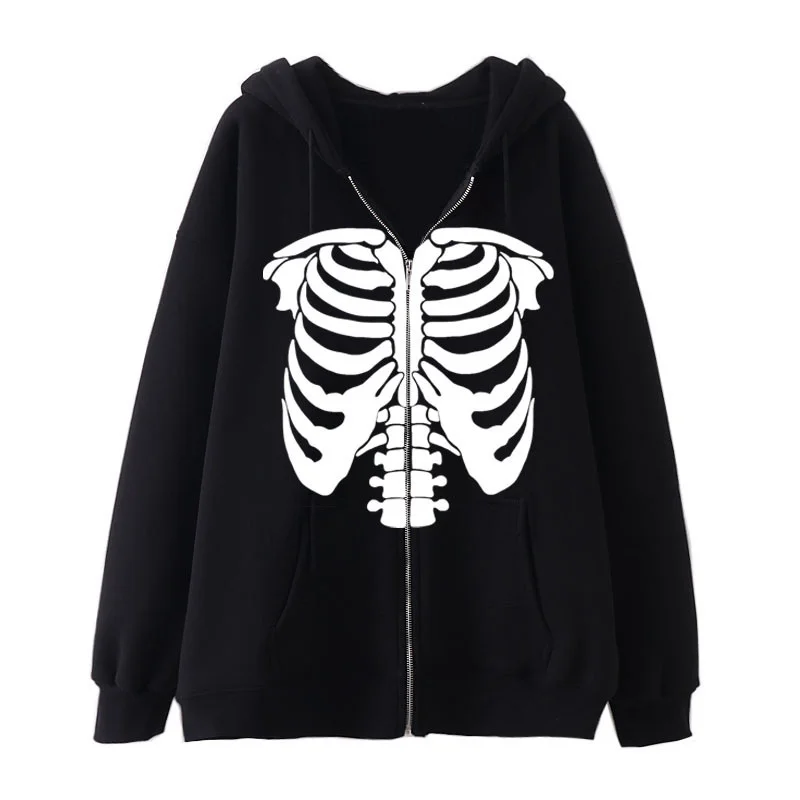 2024 High Street Skeleton Hoodie Spring And Autumn Fleece Oversize Couple Sweater For Men