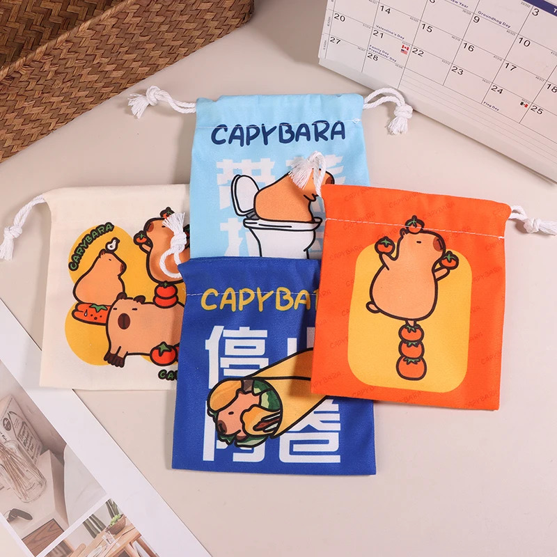 〔Sa〕Capybara Biscuits Candy Snack Drawstring Bag Cartoon Cloth Bag Miscellaneous Storage Bag Cosmetic Bag Portable Toiletry Bag