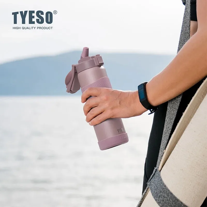 TYESO Vacuum Flasks Insulated Water Bottle Coffee Sticker 304 Stainless Steel Leakproof Sports Bottle for Gym Travel Drinkware