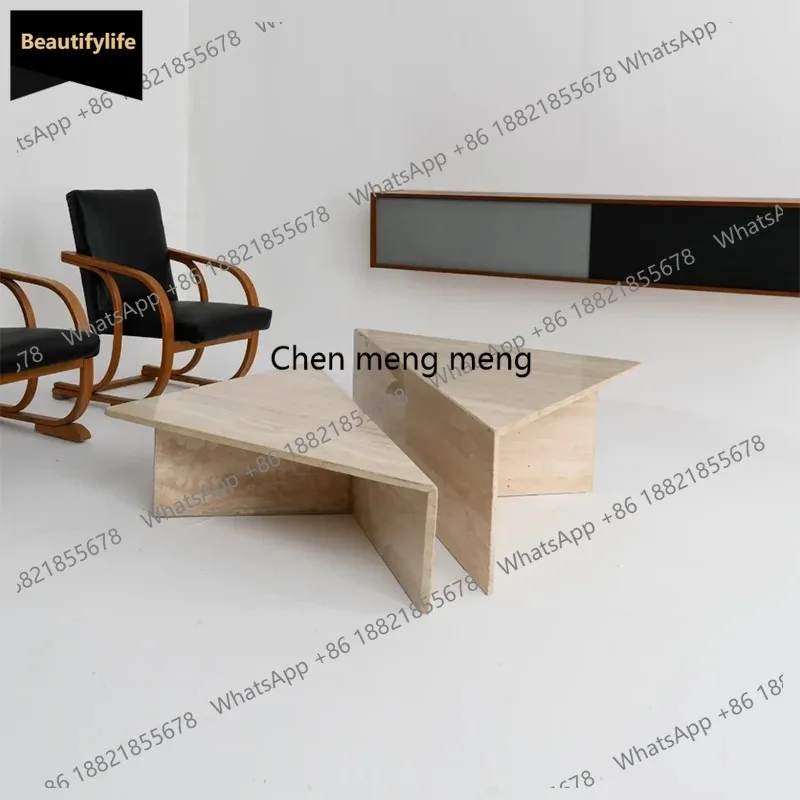 

C85 "Italian Luxury Travertine Coffee Table - Wabi Sabi Style Minimalist Set, ENF Eco-Friendly Custom Modern Living Room"