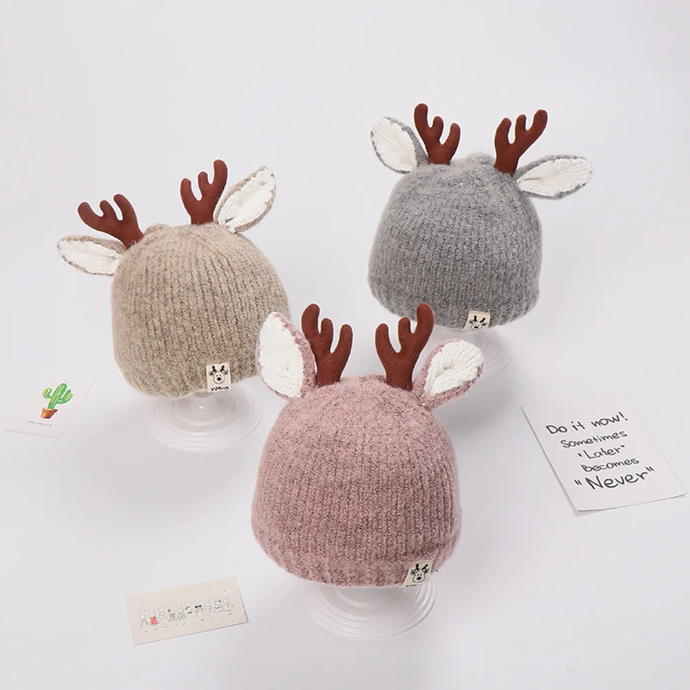 

Children Thickened Knit Baby Hat Horn Warm Wool Knitted Suitable 3-24 Months Kids Winter Warm Knit Hat