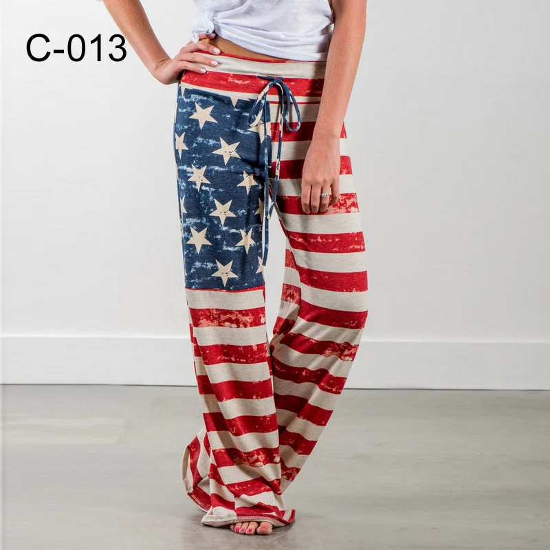 

American Flag Red Blue Pants Stars N Stripes July 4th Wide Leg Pants Female Oversize Street Fashion Graphic Straight Trousers