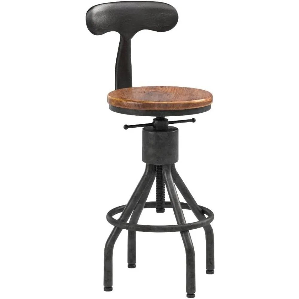 Taburete de bar ajustable vintage industrial con base de hierro fundido, altura de mostrador de cocina, silla giratoria con respaldo