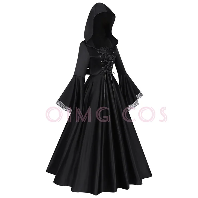 

Halloween Witch Dark Goth Hooded Long Waist Dress Cinching Dress Cosplay Costume