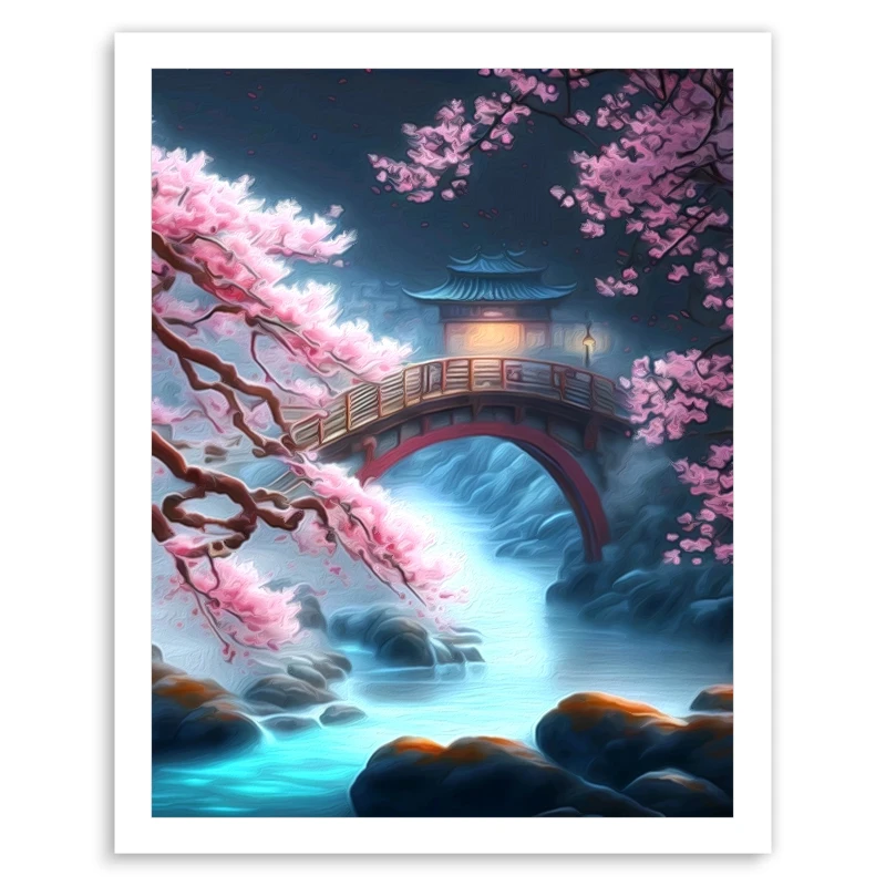 

RUOPOTY Diy Oil Painting By Numbers For Adults Sakura Landscape Architecture Handwork Arts Crafts Picture Drawing Diy Paint Kit